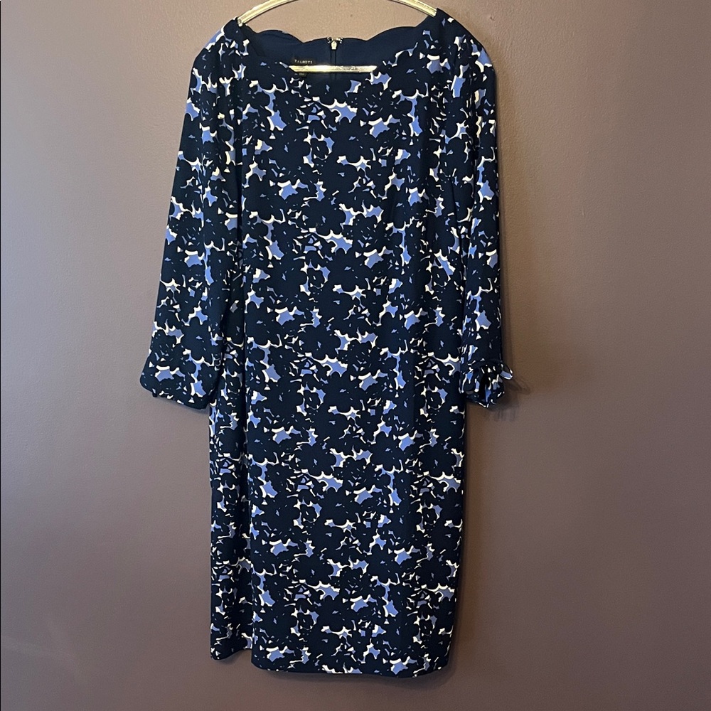 Navy Blue, Black and White Floral Size 14 Midi women’s Dress - Picture 3 of 7